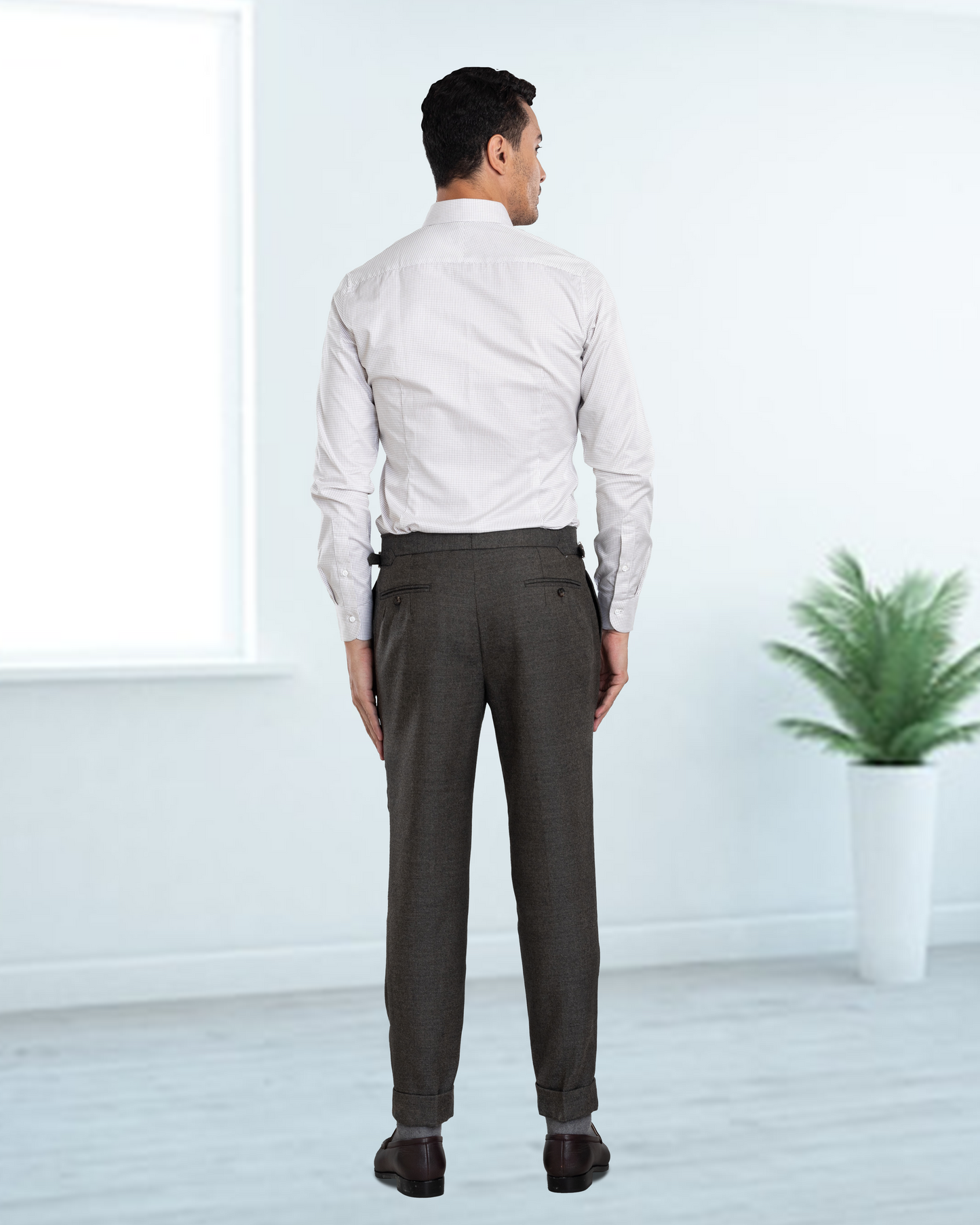 Dugdale Olive Grey Wool Flannel Dress Pant