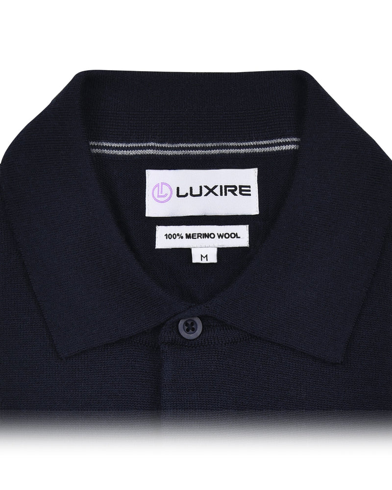 EZS Merino Wool Navy Long Sleeve Polo