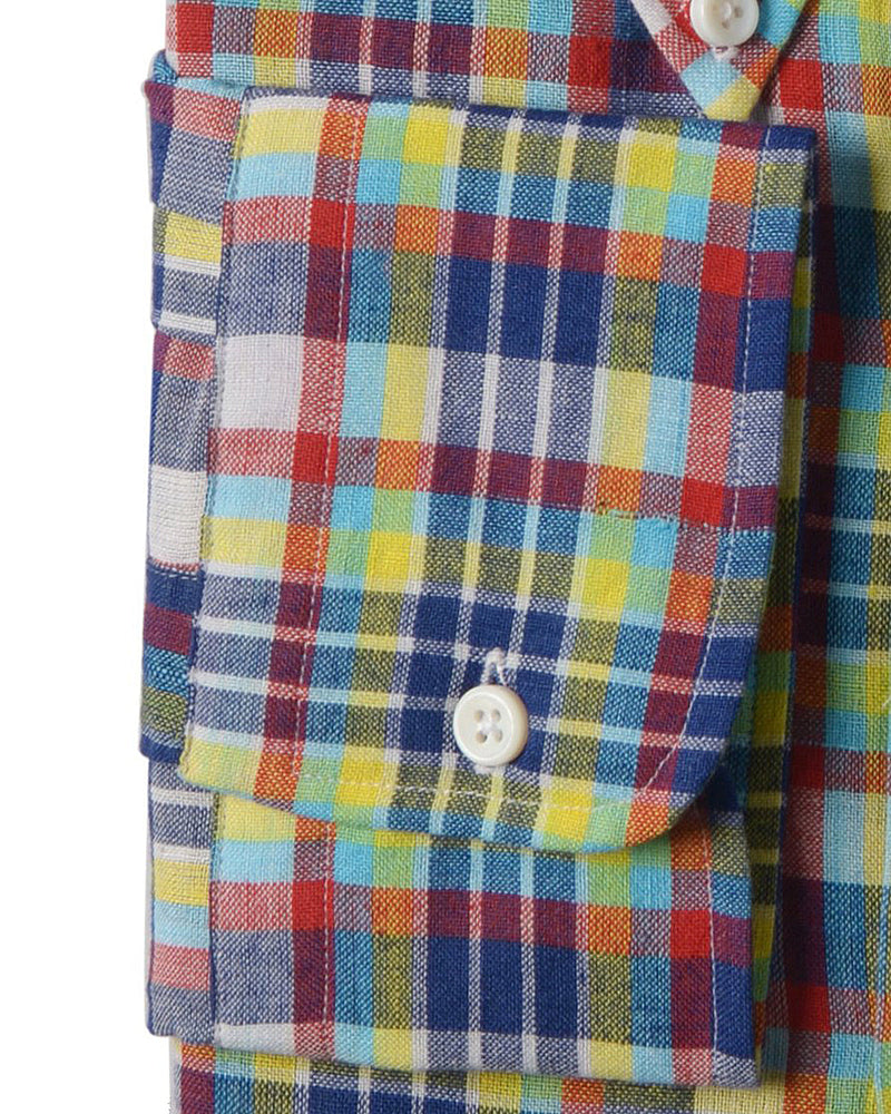 Blau-gelbe, blutende Madras-Karos