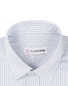 A Touch of Silk: Blue Shadow Stripes on White: Natural Wrinkle Free