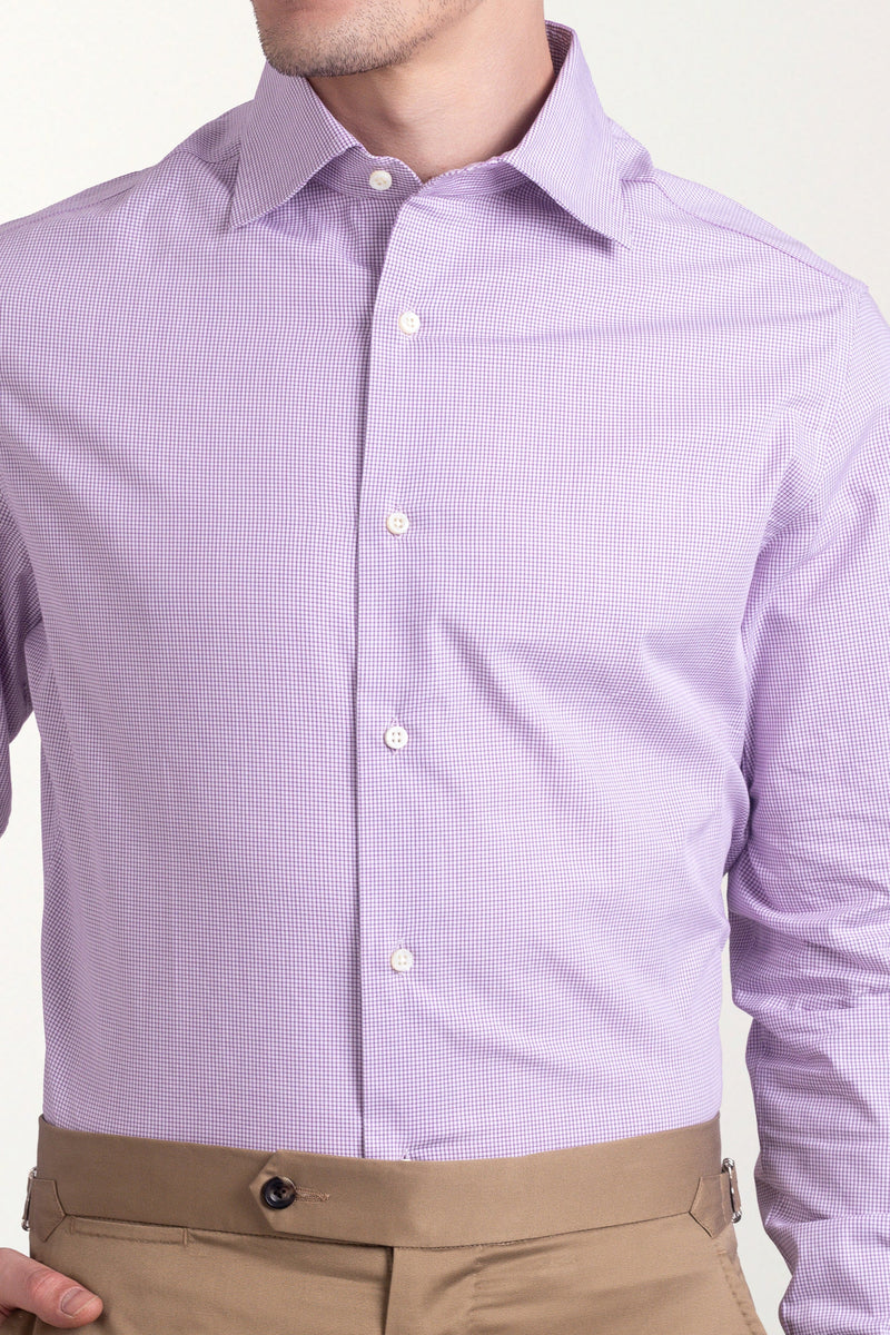 Malvenfarbenes Hemd mit Gingham-Karomuster