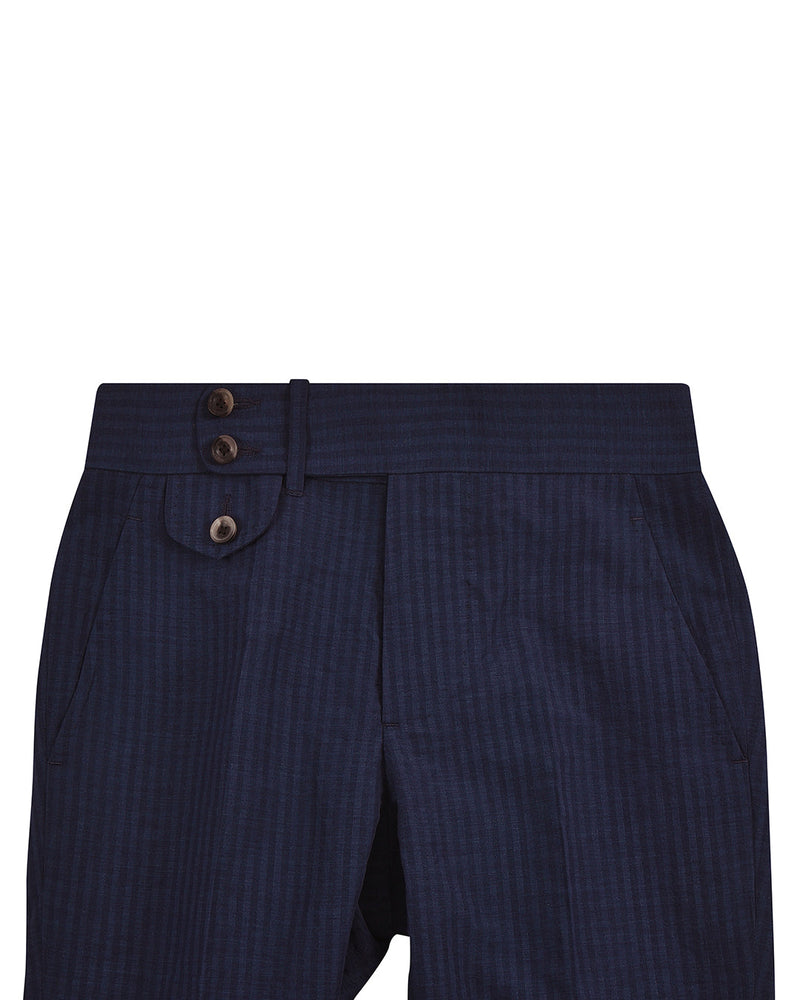 Loro Piana : Seersucker à rayures bleu foncé