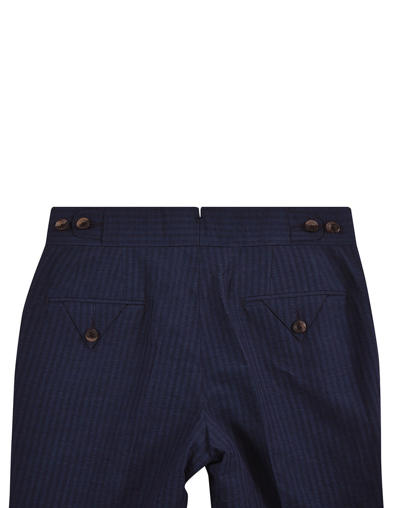 Loro Piana : Seersucker à rayures bleu foncé
