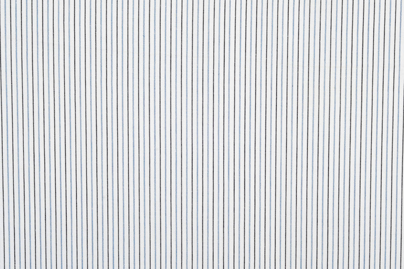 Cotton Linen: Black Blue Alternate stripes On White
