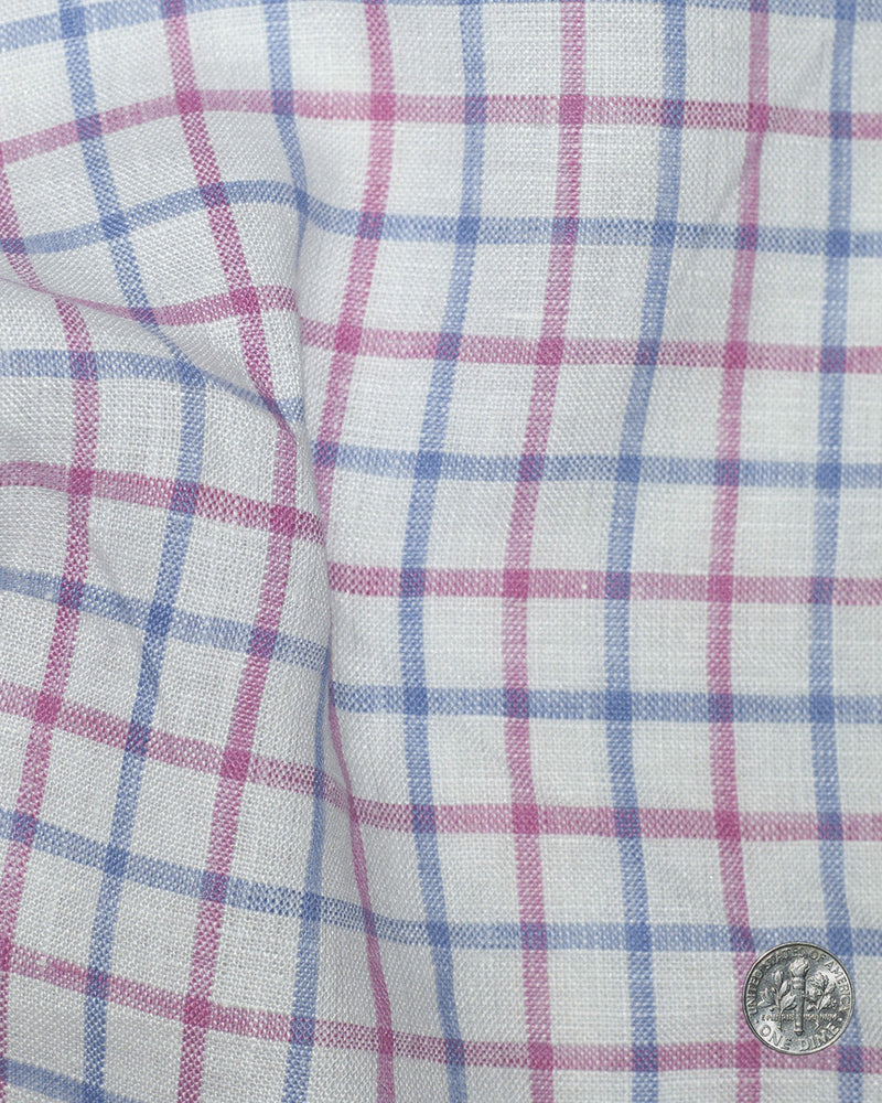 Leinen: Pink Blue Tattersall auf Weiß