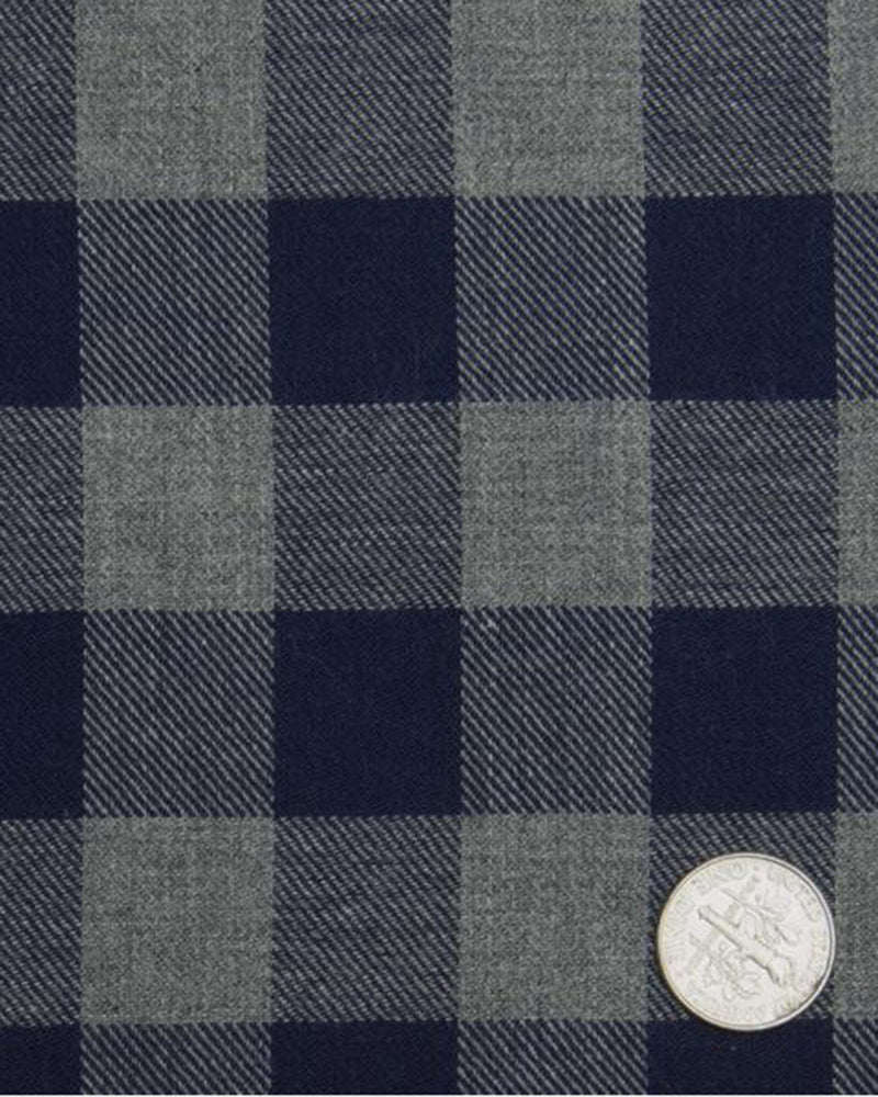 Graues Flanell-Arbeitshemd mit Karomuster in Marineblau