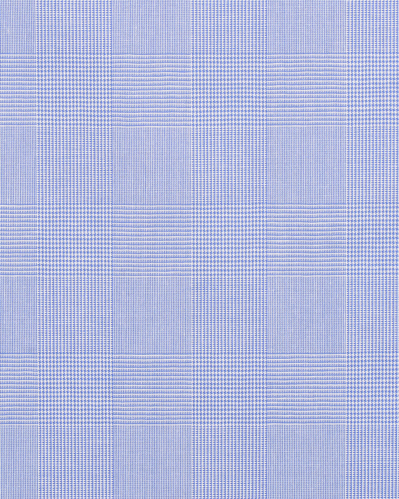 Glen Plaid Blue on White Shirt