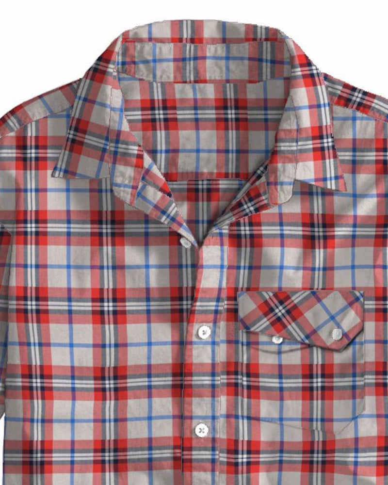 Roter, marineblauer, cremefarbener Twill mit Madras-Karos