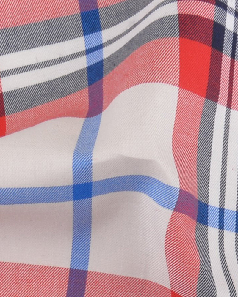 Roter, marineblauer, cremefarbener Twill mit Madras-Karos