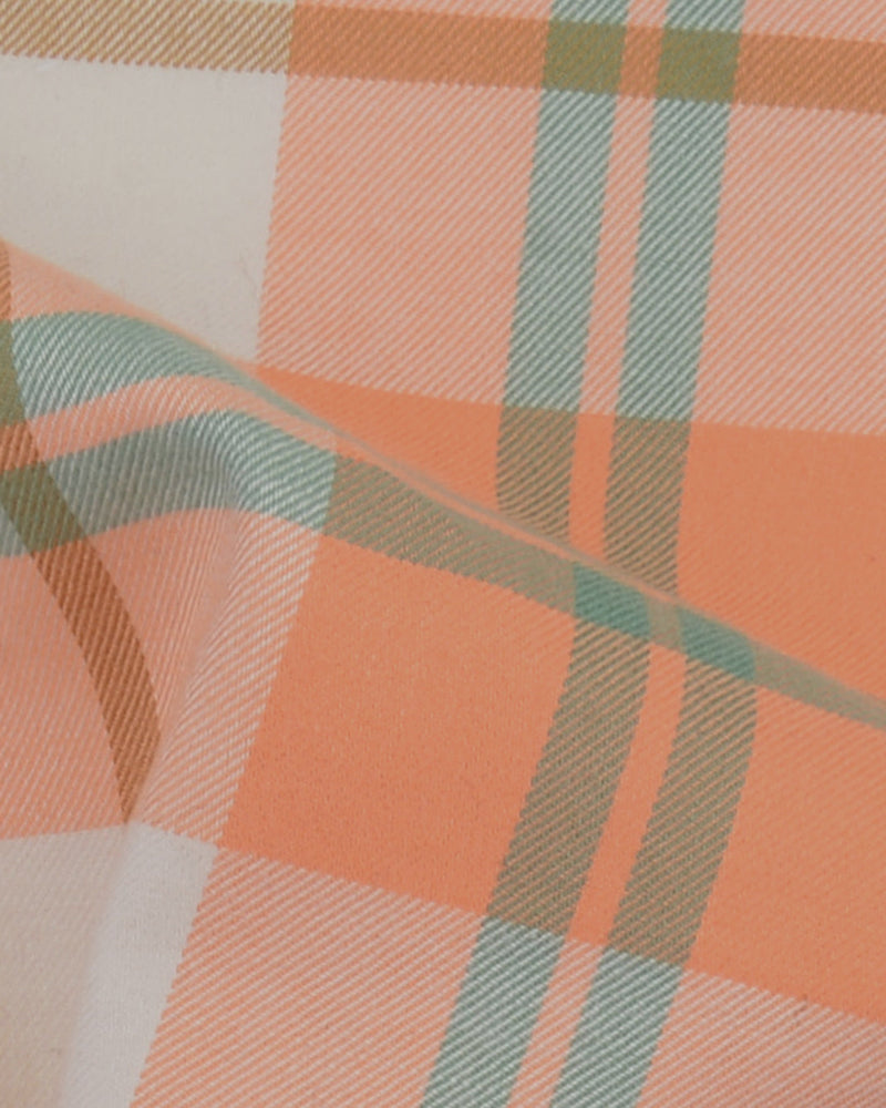 Twill mit Madras-Karos in Orange-Türkis-Creme