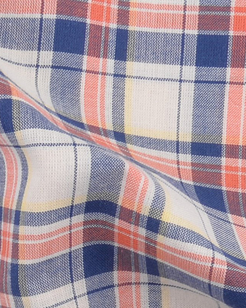 Blaue orange Tartan-Karos auf Gelb