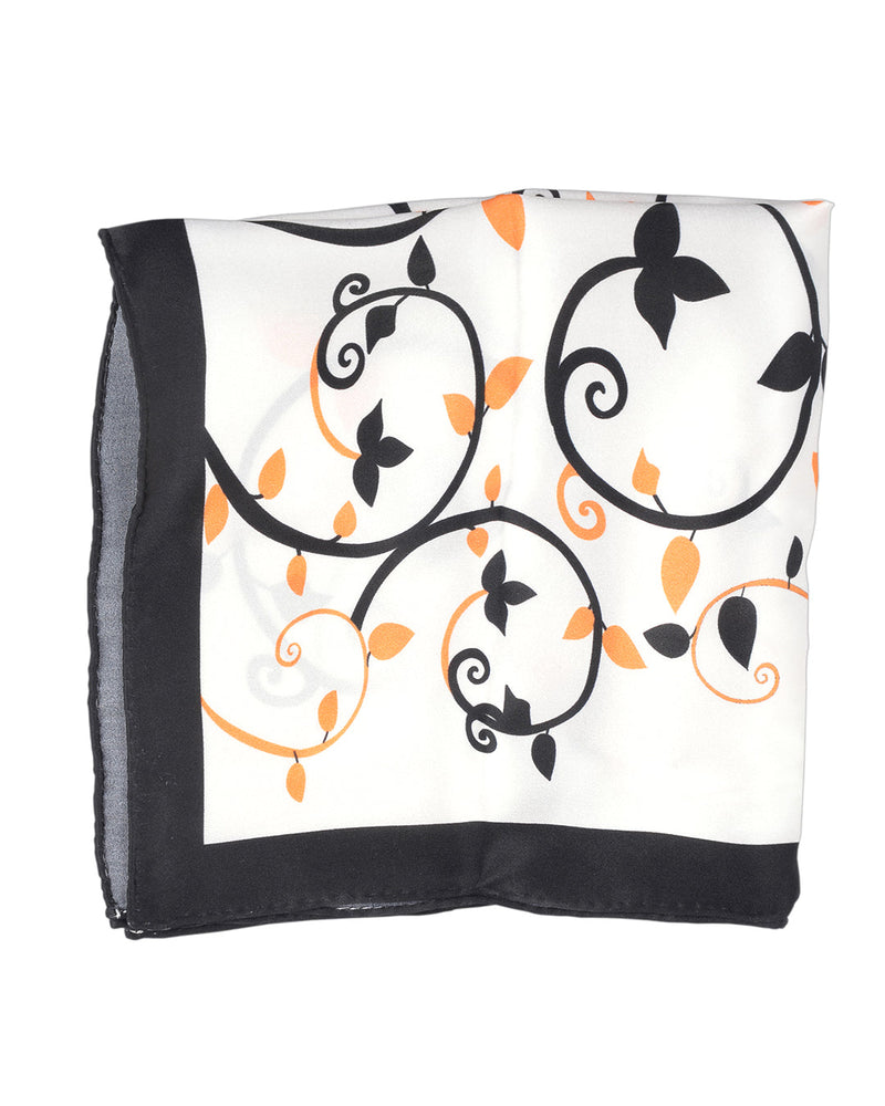 Einstecktuch - Schwarz, Orange, Blumenmuster auf Weiß