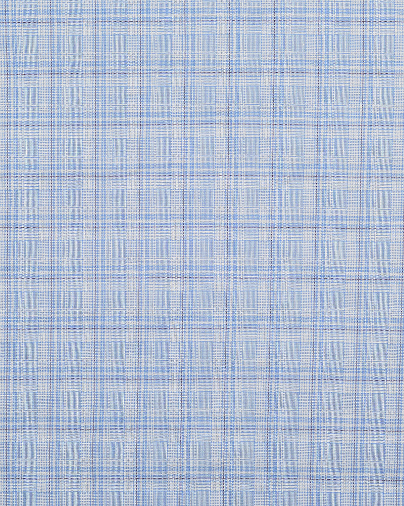 Zegna: Light Blue Tartan Checks Seersucker