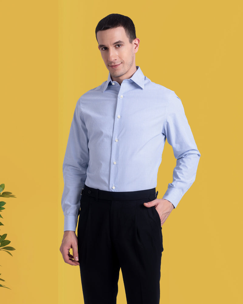 Blue Pin Stripes on White Shirt