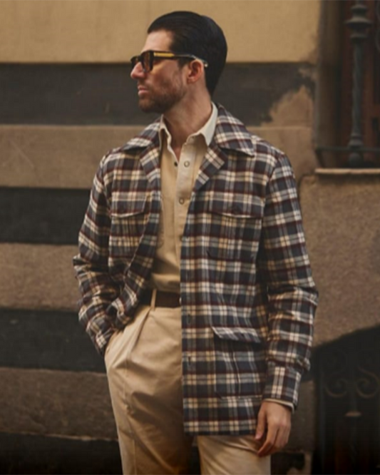 Brown Ecru Checks Flannel Shirt Jacket