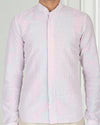 Cotton Linen: Red Blue Alternate stripes On White Shirt