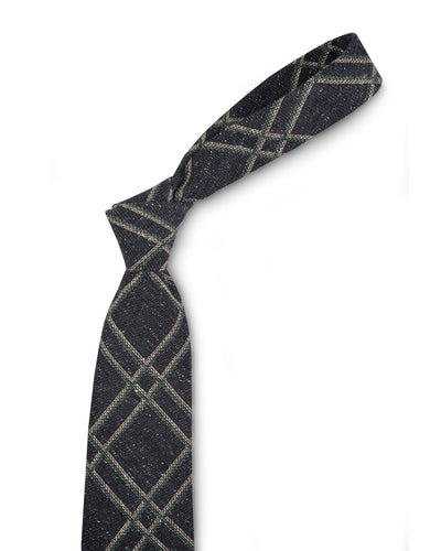 Cream Green Checks On Navy Tie