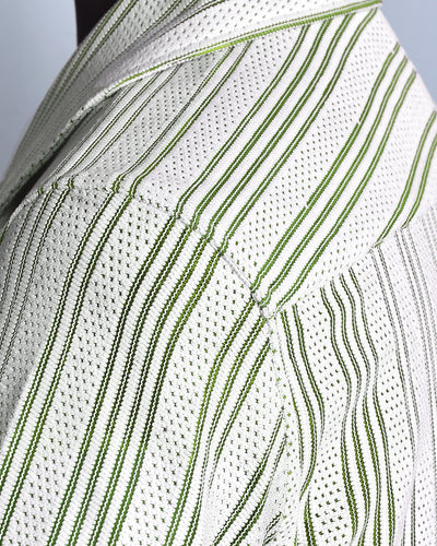 Summer Camp Collar Casual Shirt in White and Green Stripes