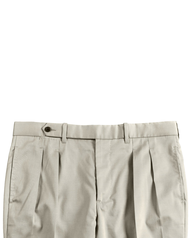 Pleated Ivory Cotton Twill Dress Pant