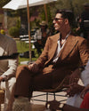 Linen Fresco Tobacco Double Breasted Suit
