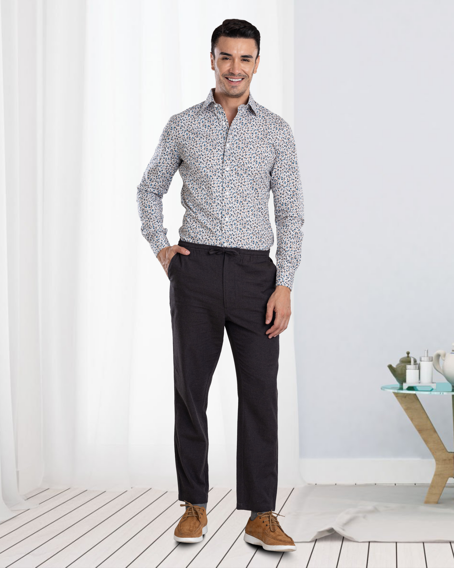 Charcoal Grey Milange Cotton Flannel  Drawstring Pant