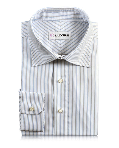 Blue and Black Pin Stripes On White Shirt