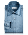 Hellblaues Chambray-Hemd aus Denim mit verwaschenem Muster