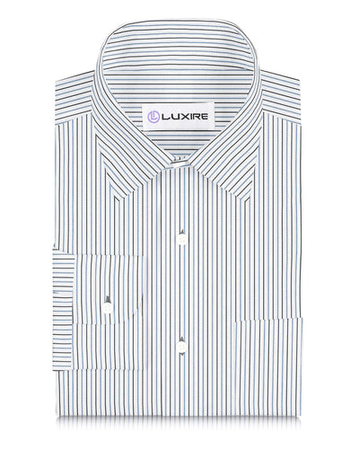 Cotton Linen: Black Blue Alternate stripes On White
