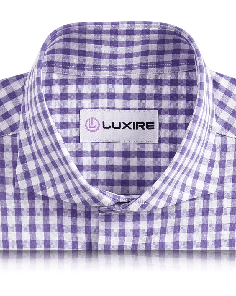 Violett-weißer Gingham-Karo-Seersucker