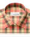 Arbeitshemd aus orange-oliv-braunem Twill-Flanell mit Fensterscheibe