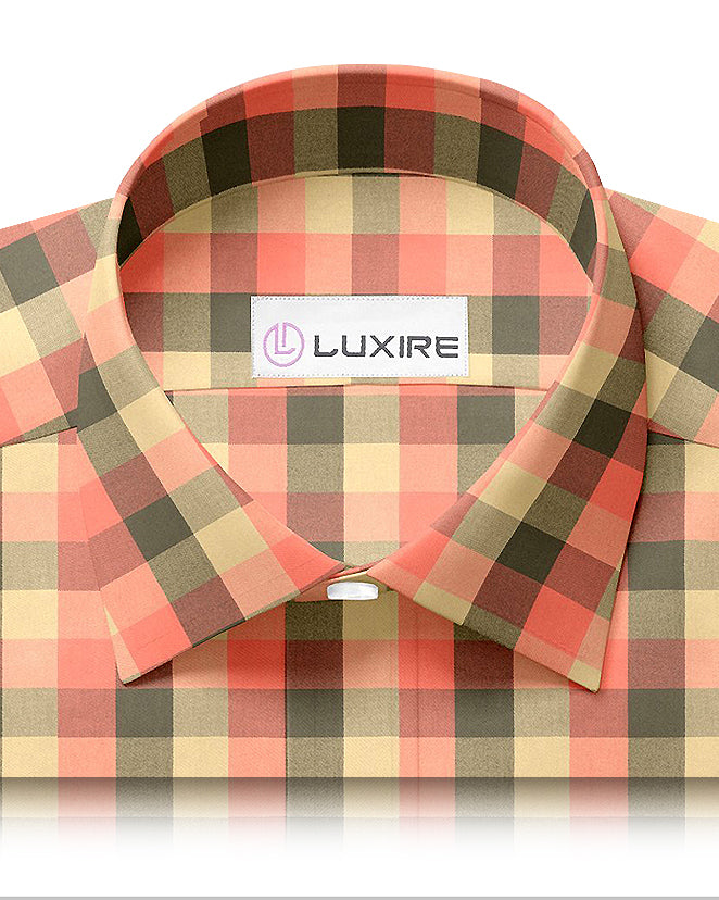 Arbeitshemd aus orange-oliv-braunem Twill-Flanell mit Fensterscheibe