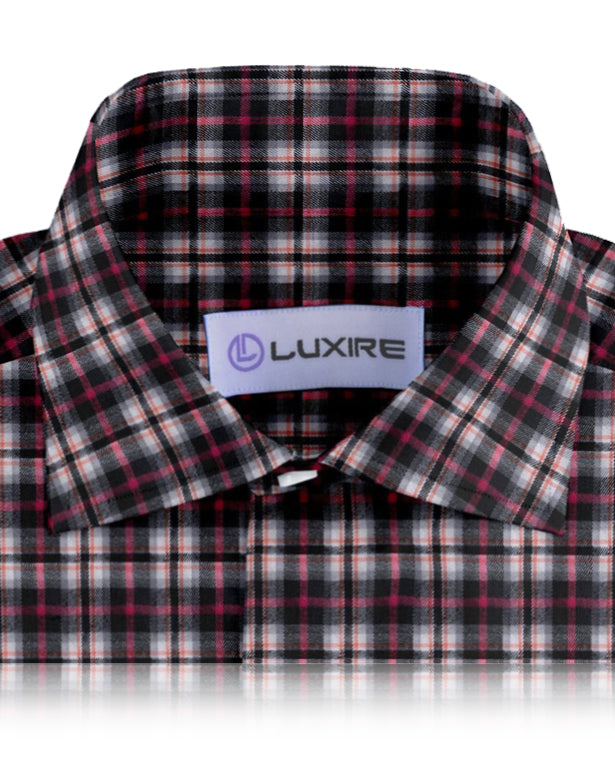 Chemise de travail en flanelle sergée Madras rose, noire et blanche
