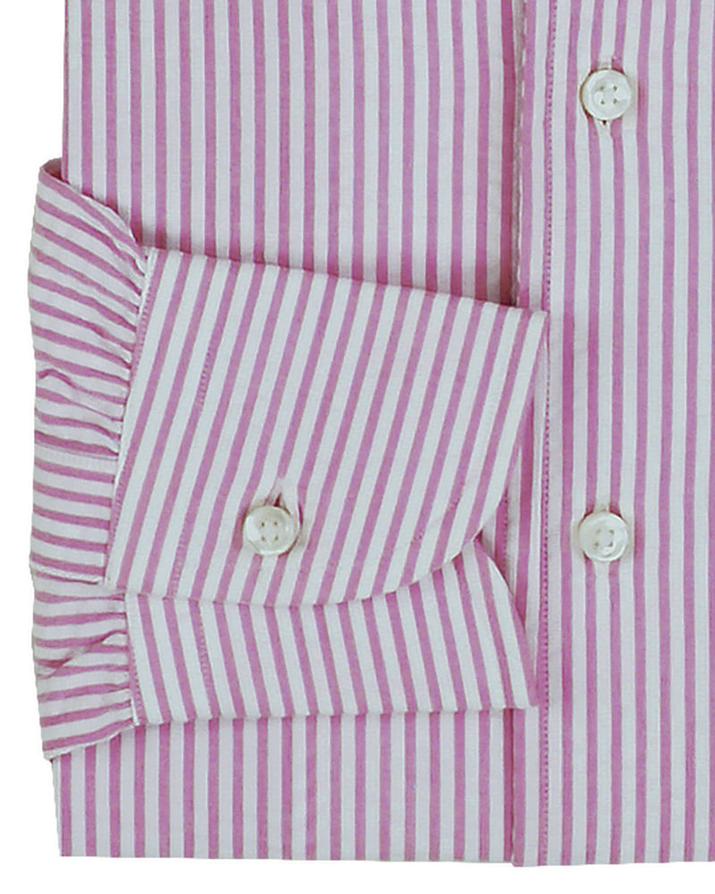 Rayures bonbon rose sur blanc en seersucker
