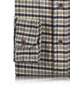 Navy Green Tattersall On Beige Flannel Work Shirt