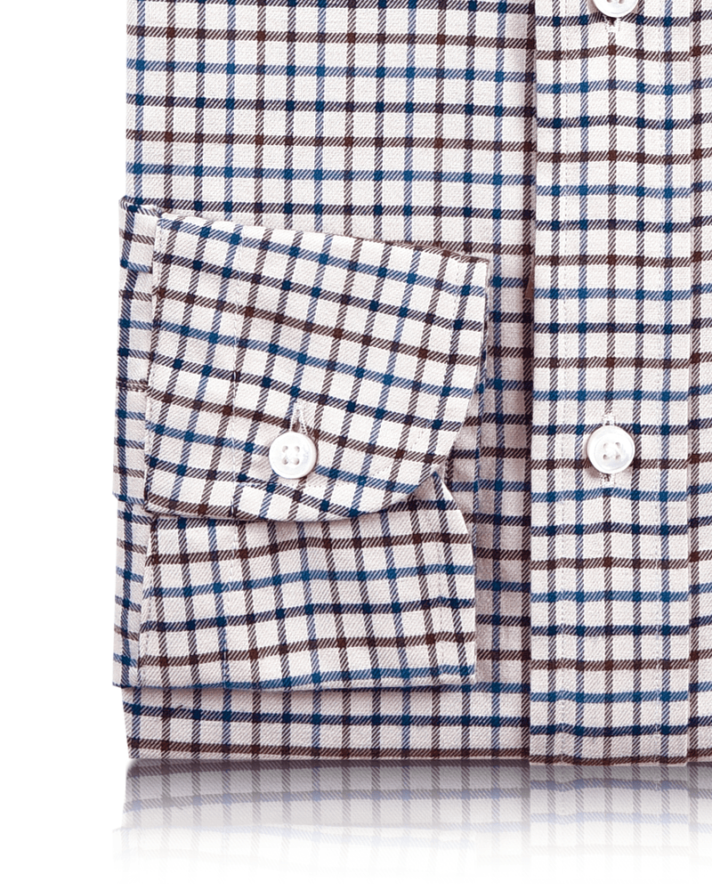 Braun-blaues Tattersall-Karo-Twill-Flanell-Arbeitshemd