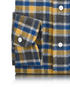Flanell: Gelb-blau-graues Hemd mit Fischgrätenmuster