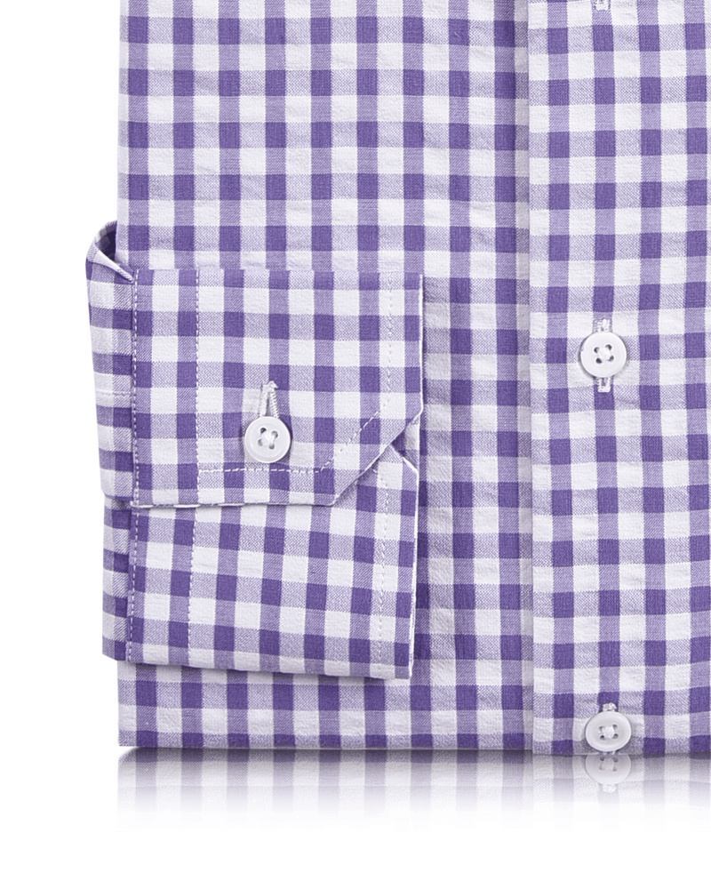 Violett-weißer Gingham-Karo-Seersucker