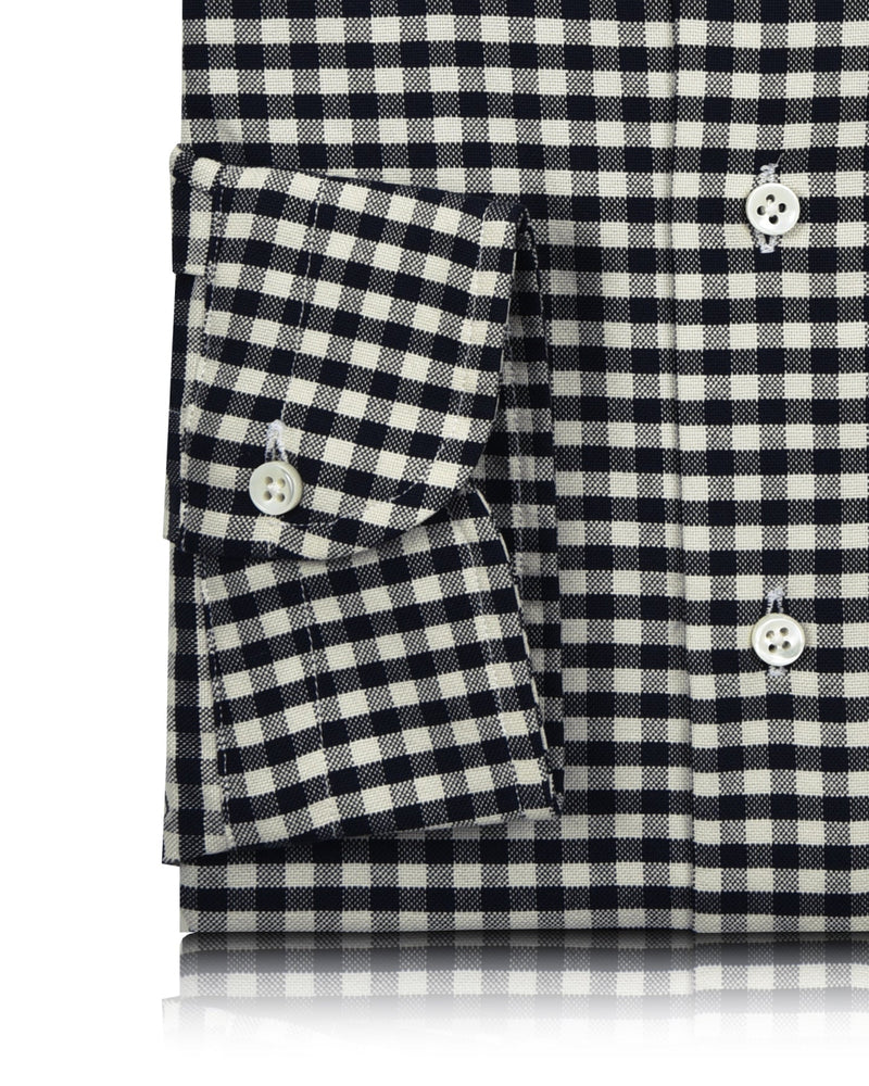 Dunkelblaues, ecrufarbenes Gingham-Hemd