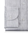 Linen: Olive Green Pin Stripes On White Shirt