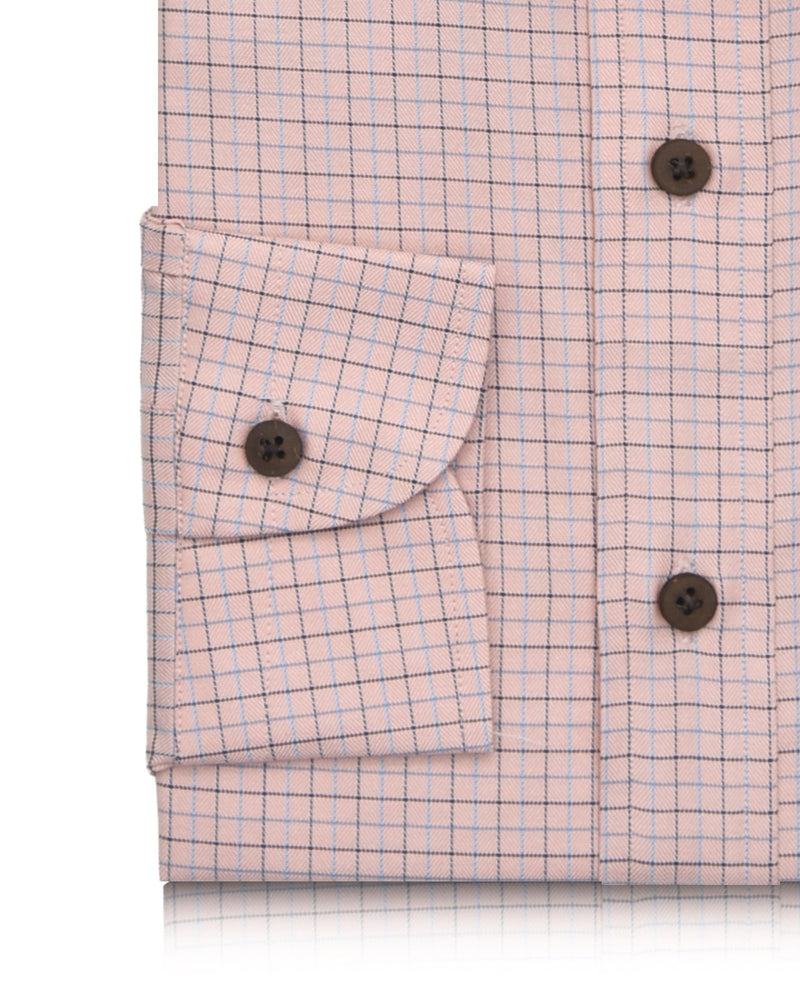 Motifs Tattersall bleus et noirs sur fond pêche