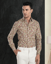 Olive Green Maroon prints on White