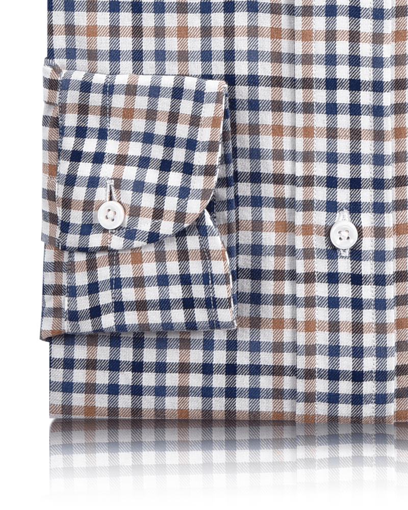 Twill mit kleinen Karos in Blau, Weiß, Braun
