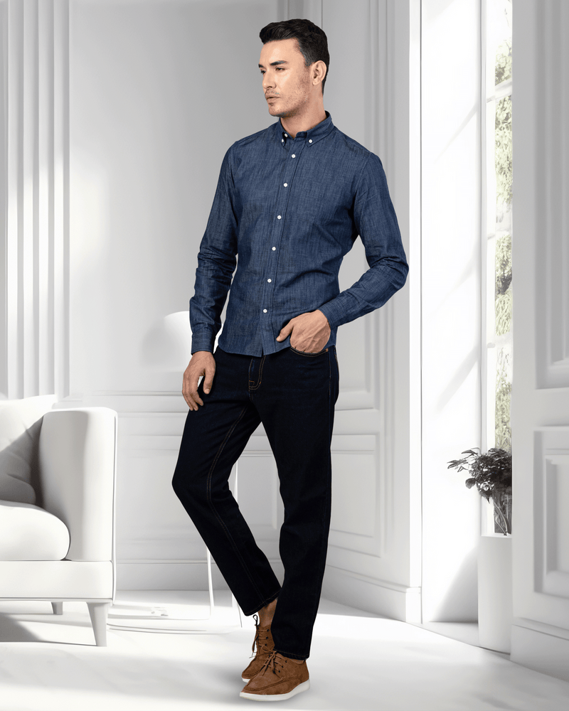Chemise en jean bleu foncé 