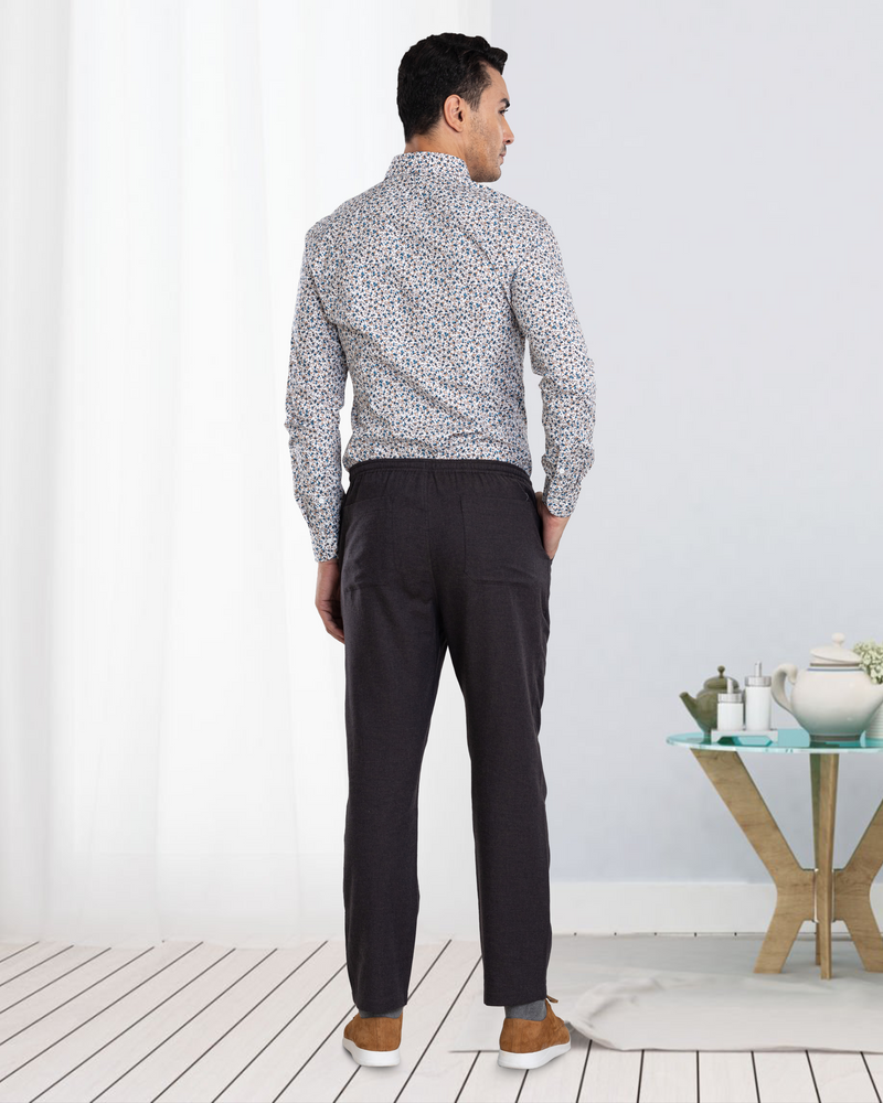 Charcoal Grey Milange Cotton Flannel Drawstring Pant