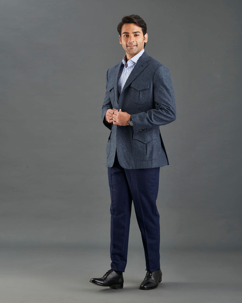Ethomas preußisch blaue Harringbone-Jacke