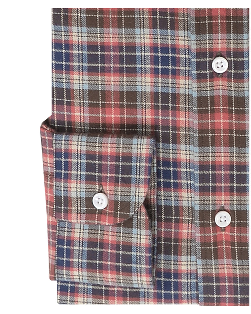 Chemise de travail en flanelle Madras rose ciel marron marine