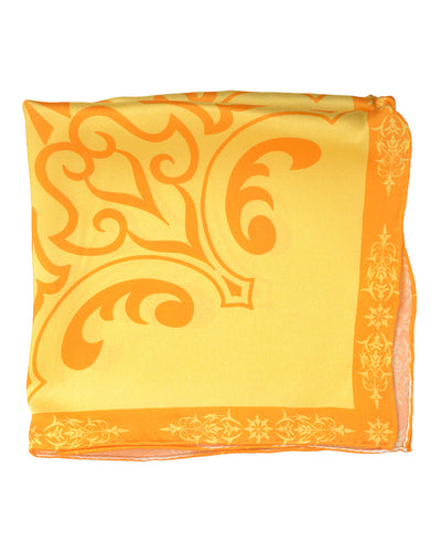 Pocket Square- Orange Print On Yellow