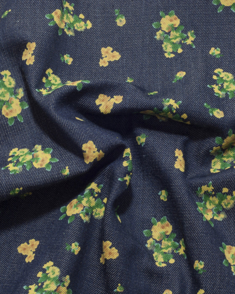 Noragi aus Indigo-Denim mit Blumendruck