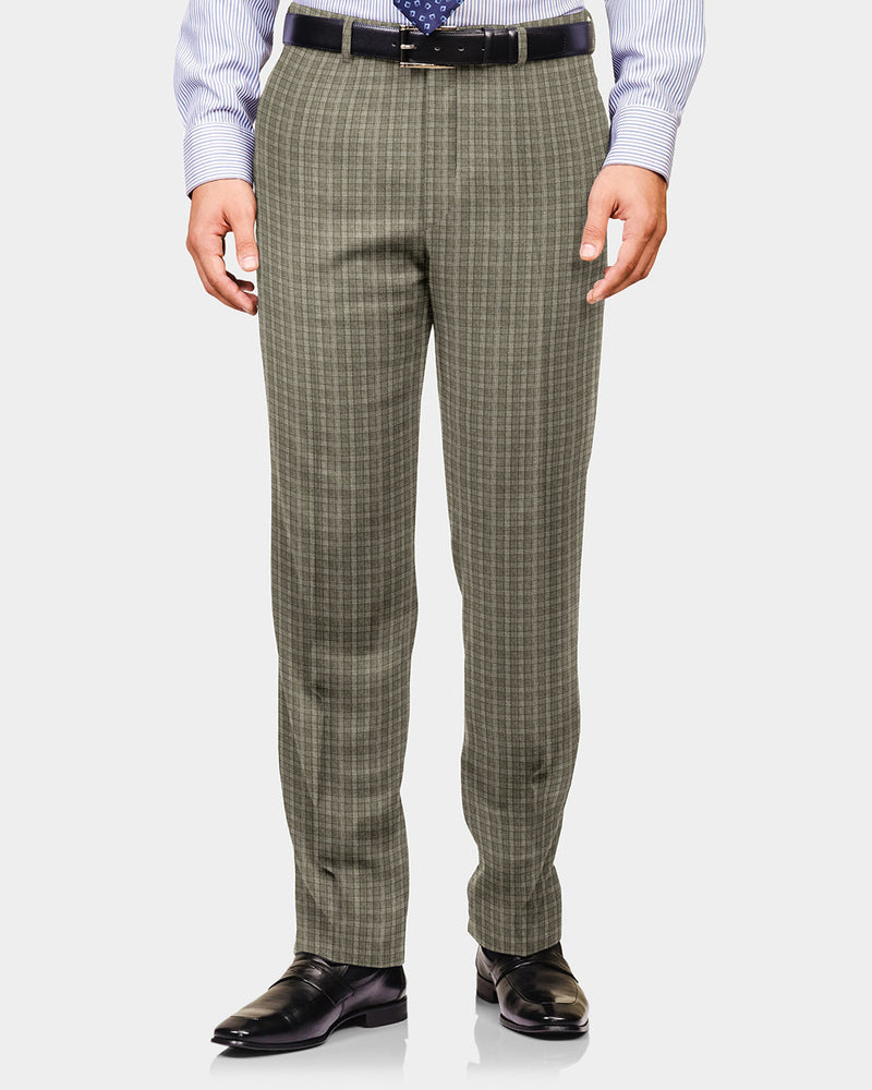 Scabal Hose aus olivgrünem Tattersall-Karo aus Leinen