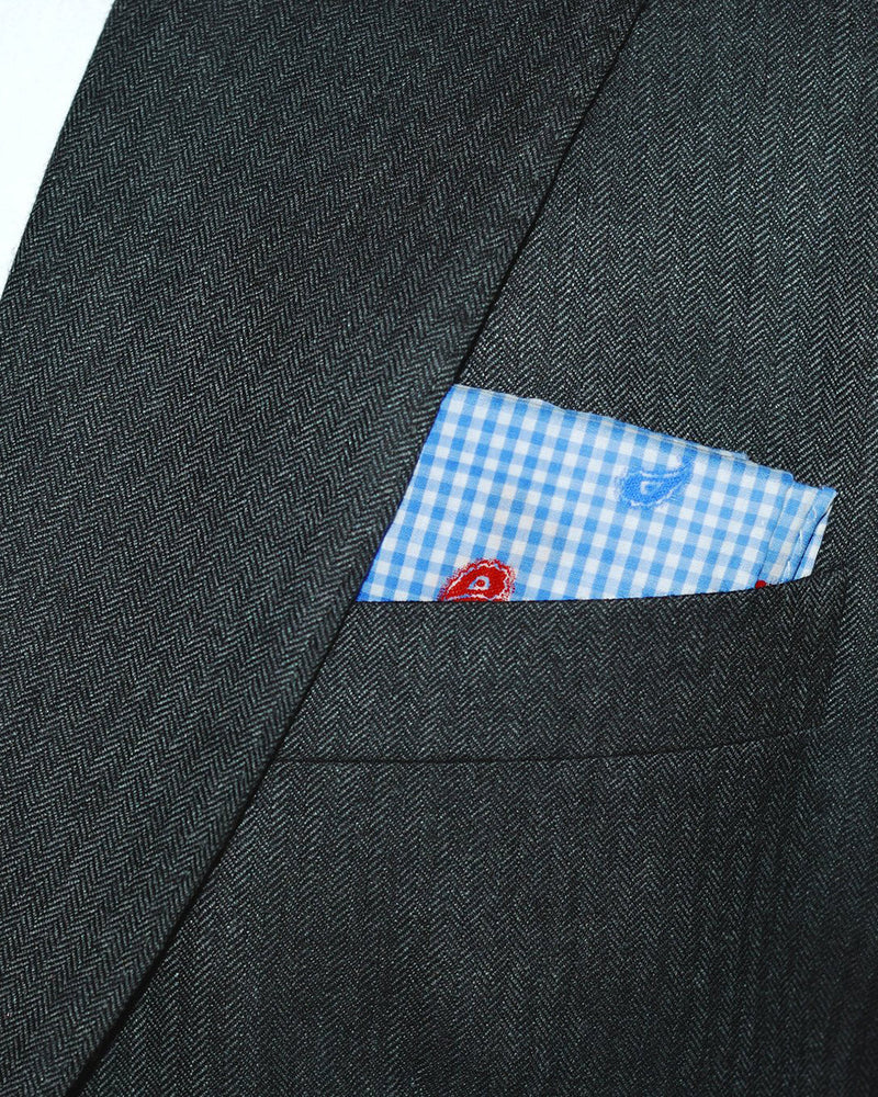 Einstecktuch mit rot-blauem Paisley-Stickereimuster